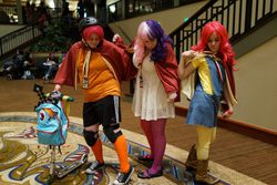 Size: 960x640 | Tagged: artist needed, safe, apple bloom, scootaloo, sweetie belle, human, g4, convention, cosplay, cutie mark crusaders, irl, irl human, photo, sacanime, sacanime winter, scooter