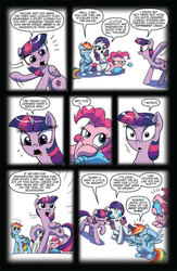 Size: 630x969 | Tagged: safe, artist:amy mebberson, idw, official comic, applejack, fluttershy, pinkie pie, rainbow dash, rarity, twilight sparkle, alicorn, earth pony, pegasus, pony, unicorn, g4, spoiler:comic, spoiler:comic16, comic, crossed arms, female, idw advertisement, mane six, mare, preview, rainbow dash is not amused, rarity is not amused, simple background, speech bubble, twilight sparkle (alicorn), unamused, void, white background