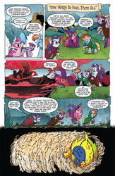 Size: 630x969 | Tagged: safe, artist:amy mebberson, idw, official comic, bookworm (g4), pinkie pie, rainbow dash, rarity, twilight sparkle, alicorn, earth pony, pegasus, pony, unicorn, g4, spoiler:comic, spoiler:comic16, comic, elf ears, female, hat, idw advertisement, lord of the rings, mane six, mare, preview, robes, speech bubble, twilight sparkle (alicorn), wizard, wizard hat
