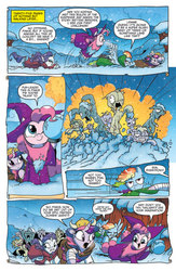 Size: 630x969 | Tagged: safe, artist:amy mebberson, idw, official comic, pinkie pie, rainbow dash, rarity, twilight sparkle, alicorn, earth pony, pegasus, pony, unicorn, zombie, g4, spoiler:comic, spoiler:comic16, comic, elf ears, fake beard, female, hat, helmet, horned helmet, idw advertisement, lord of the rings, mare, preview, robes, snow, speech bubble, twilight sparkle (alicorn), wizard, wizard hat