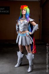 Size: 1366x2048 | Tagged: safe, artist:ladymella, rainbow dash, human, g4, belly button, cosplay, irl, irl human, photo, solo