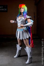 Size: 1366x2048 | Tagged: safe, artist:ladymella, rainbow dash, human, g4, belly button, cosplay, irl, irl human, photo, solo