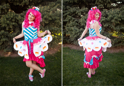 Size: 600x417 | Tagged: safe, artist:creatingcosplay, pinkie pie, human, g4, clothes, cosplay, crystal mountain pony con, dress, gala dress, irl, irl human, photo, solo