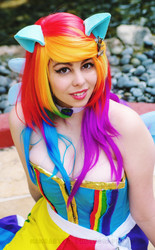 Size: 633x1024 | Tagged: safe, artist:geekeryandsuch, rainbow dash, human, g4, big breasts, breasts, cosplay, irl, irl human, photo, solo