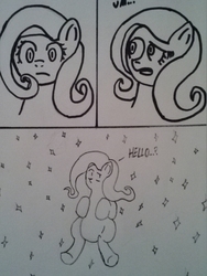 Size: 768x1024 | Tagged: safe, artist:astronomus, fluttershy, g4, monochrome, space, traditional art