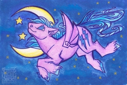 Size: 891x598 | Tagged: safe, artist:creatureinthesky, firefly, g1, female, flying, moon, night, solo, stars, traditional art
