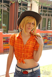 Size: 683x1024 | Tagged: safe, artist:nyunyucosplay, applejack, human, g4, belly button, cosplay, irl, irl human, photo, solo