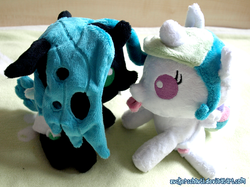 Size: 1024x767 | Tagged: safe, artist:zuckerschnuti, princess celestia, queen chrysalis, g4, baby, irl, photo, plushie