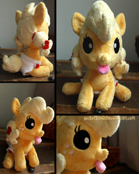 Size: 800x1000 | Tagged: safe, artist:zuckerschnuti, applejack, g4, baby, irl, photo, plushie, tongue out