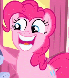 Size: 220x248 | Tagged: safe, screencap, pinkie pie, earth pony, pony, g4, pinkie pride, season 4, animated, faic, female, gif, grin, huehuehue, loop, mare, smiling, solo, watering can