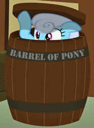 Size: 500x675 | Tagged: safe, edit, screencap, linky, shoeshine, pony, g4, it's about time, barrel, female, hiding, solo