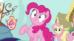 Size: 660x371 | Tagged: safe, screencap, fluttershy, pinkie pie, rainbow dash, pony, g4, pinkie pride, angry, animated, faic, female, looking at you, nose wrinkle