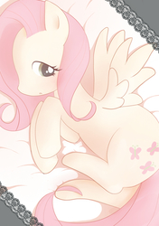 Size: 800x1135 | Tagged: safe, artist:kajiura, fluttershy, g4, bed, female, pixiv, solo