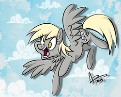 Size: 1280x1024 | Tagged: safe, artist:amyvstheworld, derpy hooves, pegasus, pony, g4, cloud, cloudy, female, flying, mare, solo