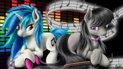 Size: 1920x1080 | Tagged: safe, artist:robbergon, dj pon-3, octavia melody, vinyl scratch, g4