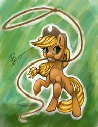 Size: 1000x1294 | Tagged: safe, artist:rarewerewolf, applejack, g4, female, lasso, mouth hold, rearing, solo