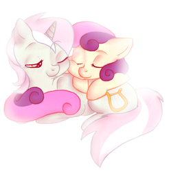 Size: 823x835 | Tagged: safe, artist:flower-power-love, bon bon, lyra heartstrings, sweetie drops, g4, female, lesbian, ship:lyrabon, shipping, sleeping