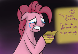 Size: 1300x900 | Tagged: safe, artist:swordkirby, pinkie pie, g4, crying, fanfic art, female, note, solo