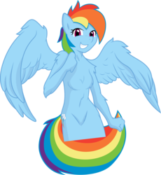 Size: 5000x5428 | Tagged: safe, artist:ambris, artist:fehlung, rainbow dash, anthro, g4, absurd resolution, barbie doll anatomy, belly button, female, fluffy, simple background, solo, transparent background