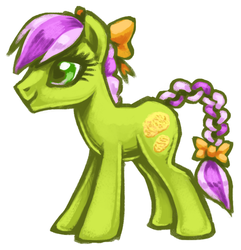 Size: 643x667 | Tagged: safe, artist:needsmoarg4, lavender fritter, earth pony, pony, g4, bow, braid, braided tail, female, mare, redesign, simple background, solo, white background