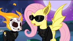 Size: 636x361 | Tagged: safe, artist:chadrocco, fluttershy, g4, blade, blade (marvel), flutterbadass, flutterbat, flutterblade, ghost pony rider, ghost rider, nicolas cage, nostalgia critic, ponified