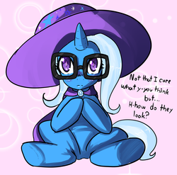 Size: 1280x1263 | Tagged: safe, artist:acharmingpony, trixie, pony, unicorn, g4, dialogue, female, glasses, mare, solo, tsundere