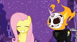 Size: 633x353 | Tagged: safe, artist:chadrocco, fluttershy, g4, fanfic, ghost pony rider, ghost rider, nicolas cage, nostalgia critic, ponified