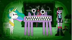 Size: 576x324 | Tagged: safe, artist:klystron2010, princess celestia, twilight sparkle, equestria girls, g4, animated, big crown thingy, boogie magic, chalkboard, come on, cyriak, dancing, element of magic, female, melting, not salmon, parody, pointy people, pointy ponies, twilight snapple, twilight sparkle (alicorn), wat