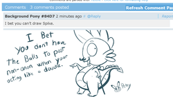 Size: 1280x720 | Tagged: safe, artist:pikapetey, spike, rabbit, g4, comic, misspelling of you're, moustache, reply, stick, text