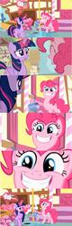 Size: 1924x6028 | Tagged: safe, pinkie pie, twilight sparkle, alicorn, pony, g4, female, flower, mare, twilight sparkle (alicorn), watering can