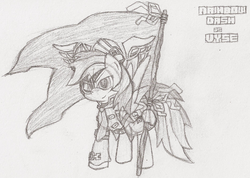 Size: 940x670 | Tagged: safe, artist:gamefreakdx, rainbow dash, g4, cosplay, crossover, female, monochrome, skies of arcadia, solo, vyse