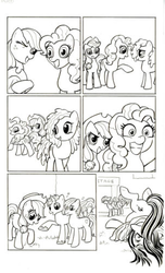 Size: 303x499 | Tagged: safe, idw, applejack, marine sandwich, pinkie pie, friends forever #1, g4, my little pony: friends forever, line drawing, monochrome