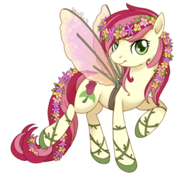 Size: 600x596 | Tagged: safe, artist:shinepawpony, roseluck, flutter pony, g4, fake wings, female, flower in hair, solo
