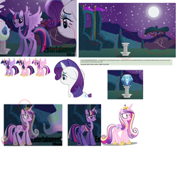 Size: 2000x1990 | Tagged: safe, princess cadance, rarity, twilight sparkle, alicorn, pony, unicorn, g4, butt, cute, fake, female, immortality blues, looking at you, lovebutt, mare, plot, smiling, twibutt, twilight sparkle (alicorn)