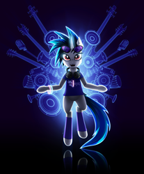 Size: 2652x3200 | Tagged: safe, artist:shaadorian, dj pon-3, vinyl scratch, pony, semi-anthro, g4, bipedal, bottomless, clothes, female, glowstick, headphones, leg warmers, musical instrument, partial nudity, shirt, solo