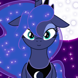 Size: 600x600 | Tagged: safe, artist:fragnostic, princess luna, g4, bust, cute, female, moon, smiling, solo