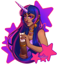 Size: 818x900 | Tagged: safe, artist:artofcarmen, twilight sparkle, human, g4, dark skin, female, horn, horned humanization, humanized, nail polish, solo