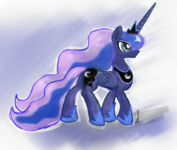 Size: 2073x1767 | Tagged: dead source, source needed, safe, artist:tkc, princess luna, alicorn, pony, g4, butt, ethereal mane, female, hoof shoes, mare, plot, signature, sketch, solo, starry mane