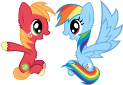 Size: 3000x2067 | Tagged: safe, artist:scourge707, big macintosh, rainbow dash, earth pony, pony, g4, duo, male, ship:rainbowmac, shipping, stallion, straight, younger