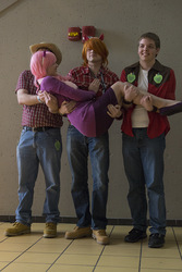 Size: 600x900 | Tagged: artist needed, safe, artist:ethan hellstrom, big macintosh, cheerilee, human, g4, bridal carry, carrying, cosplay, female, irl, irl human, male, ohayocon, ohayocon 2014, photo, ship:cheerimac, shipping, straight