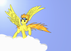 Size: 1600x1143 | Tagged: safe, artist:cowboy-appledash, spitfire, g4, cloud, female, goggles, solo