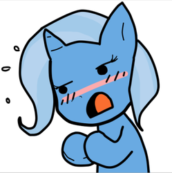 Size: 375x376 | Tagged: artist needed, safe, trixie, pony, unicorn, g4, blushing, female, mare, reaction image, solo, tsundere