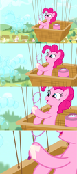 Size: 1260x2820 | Tagged: safe, screencap, pinkie pie, earth pony, pony, g4, my little pony: friendship is magic, pinkie pride, bubble, bubble wand, female, hot air balloon, mare, soap bubble, solo, tape