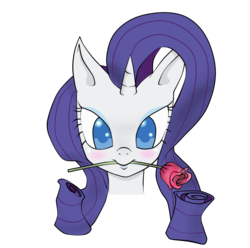 Size: 1161x1153 | Tagged: safe, artist:foxxarius, rarity, g4, blushing, female, mouth hold, rose, solo