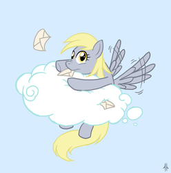 Size: 492x495 | Tagged: safe, artist:corpsecrow, derpy hooves, pegasus, pony, g4, cloud, female, letter, mare, solo