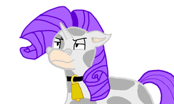 Size: 854x512 | Tagged: safe, artist:seika, rarity, cow, g4, bell, female, glare, moo, raricow, smirk, solo, species swap, spots