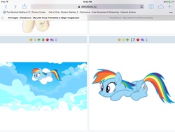 Size: 2048x1536 | Tagged: safe, rainbow dash, derpibooru, g4, exploitable meme, ios, ipad, juxtaposition, juxtaposition win, meme, meta