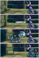 Size: 3807x5736 | Tagged: safe, artist:fauxsquared, trixie, twilight sparkle, alicorn, pony, trixie is magic, g4, comic, door, female, mare, twilight sparkle (alicorn)