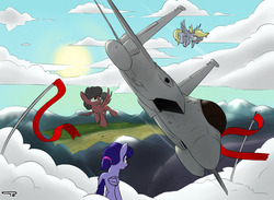 Size: 2200x1608 | Tagged: safe, artist:php49, derpibooru exclusive, derpy hooves, pegasus, pony, g4, f-15 eagle, female, fighter, flying, frown, jet, mare, open mouth, plane, race, racing, shocked, wide eyes