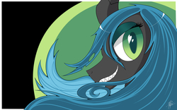 Size: 2400x1500 | Tagged: safe, artist:nyyhol1, queen chrysalis, changeling, changeling queen, g4, female, grin, solo